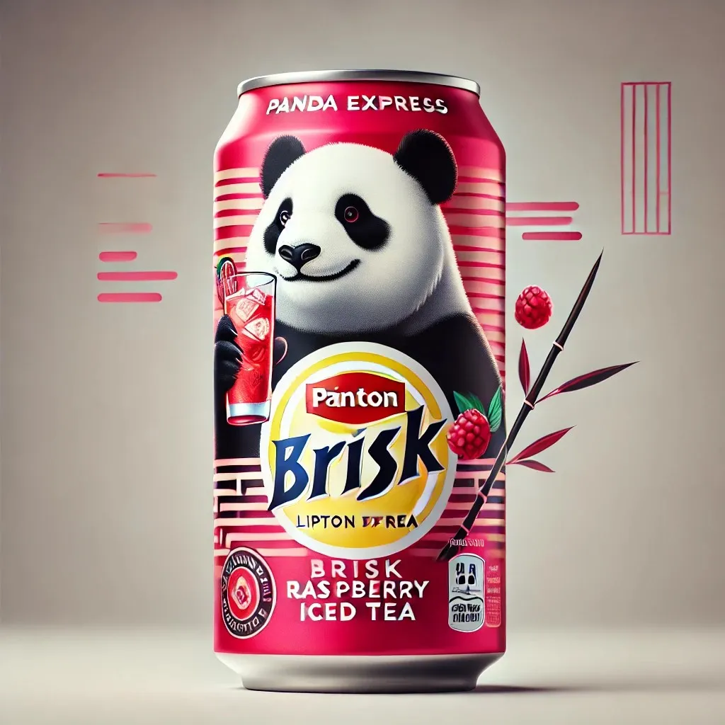A can of Panda Express Lipton Brisk Raspberry Iced Tea, featuring a sleek and modern design with a simple background 1024x1024