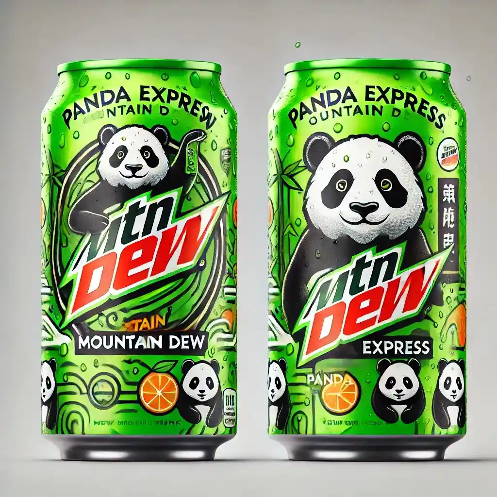A can of Panda Express Mountain Dew, featuring the iconic green color and a vibrant, dynamic design that incorporates elements of the Panda Express 1024x1024