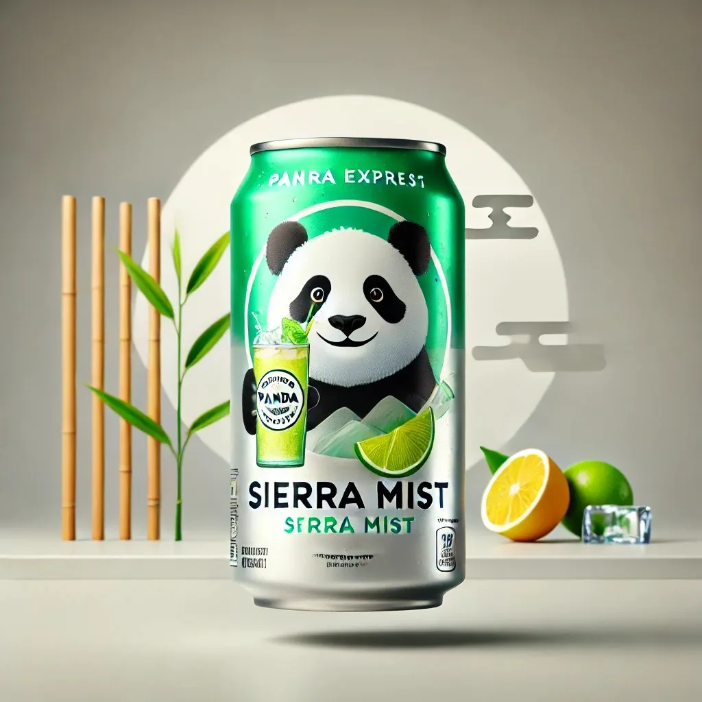 A can of Panda Express Sierra Mist, featuring a sleek and modern design with a simple background 1024x1024