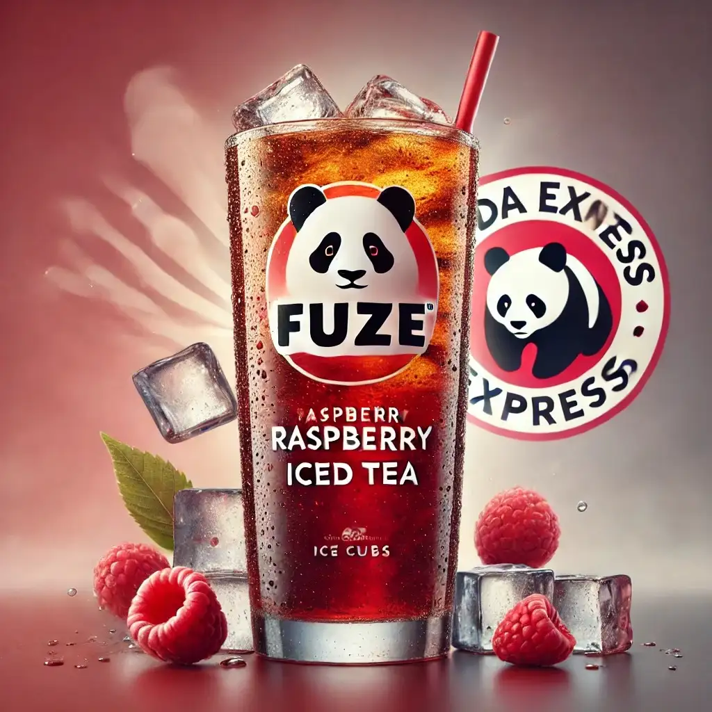 A creative design inspired by Fuze Raspberry Iced Tea featuring Panda Express branding 1024x1024.