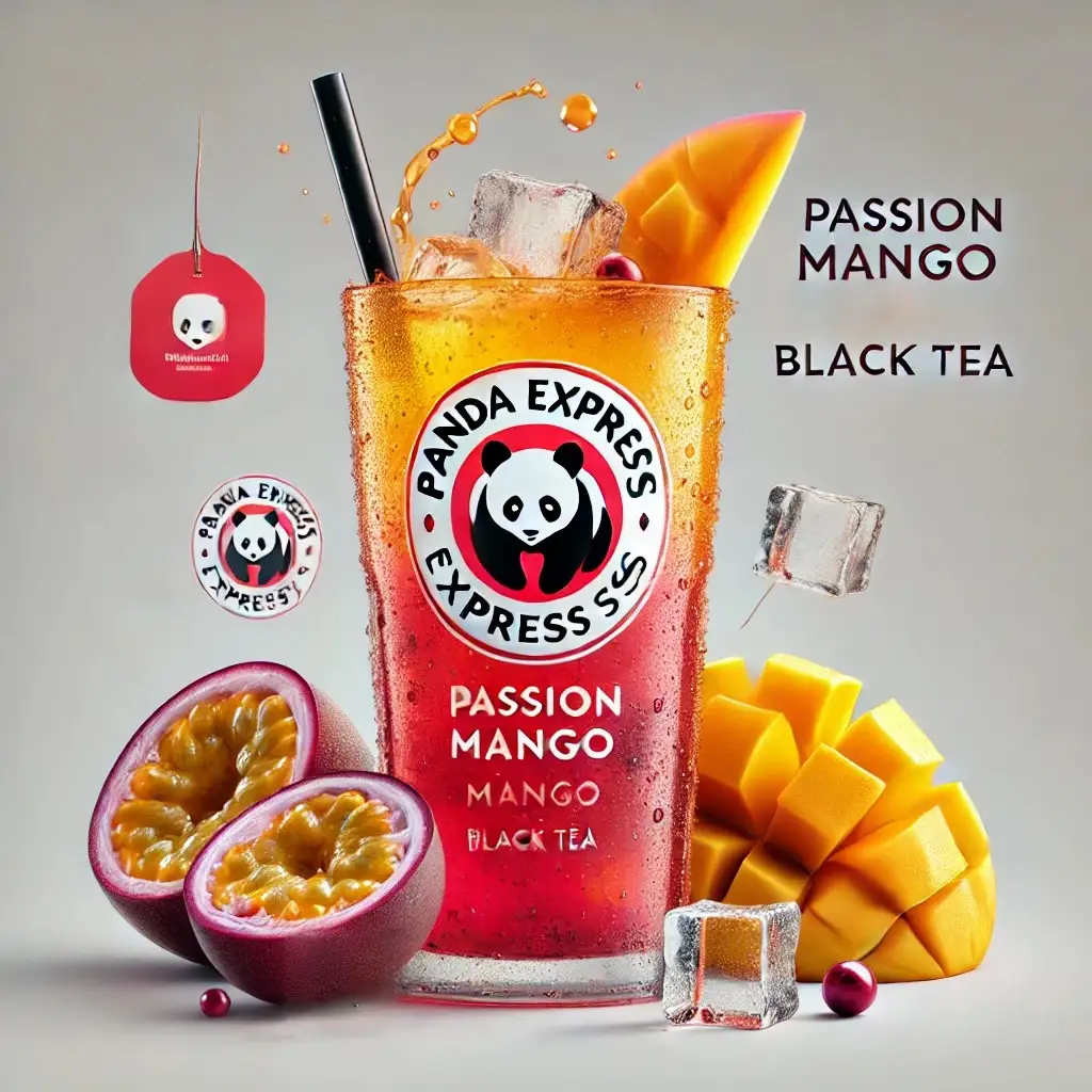A creative design inspired by Passion Mango Black Tea featuring Panda Express branding 1024x1024