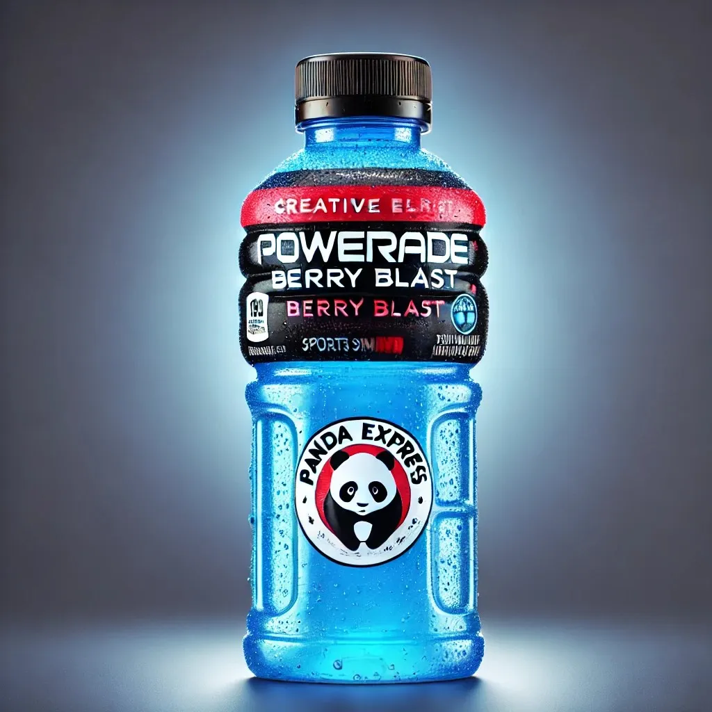 A creative design inspired by Powerade Berry Blast featuring Panda Express branding 1024x1024