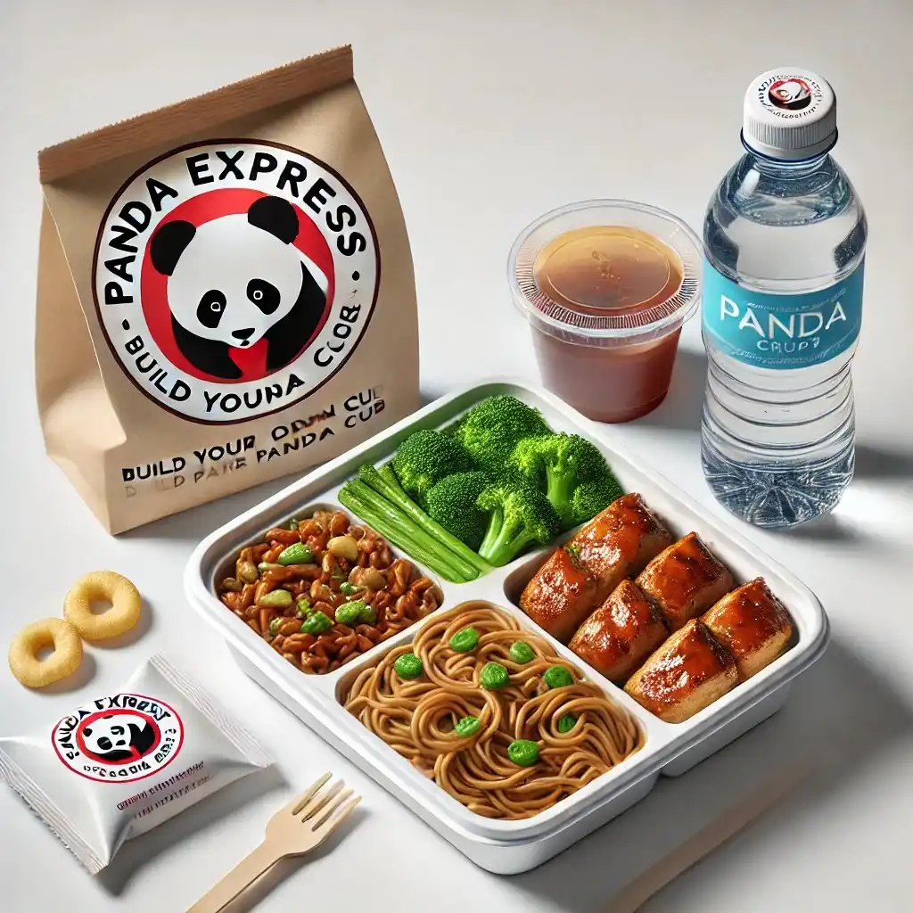 A realistic and minimalistic image of a Panda Express Build Your Own Panda Cub Meal 1024x1024.