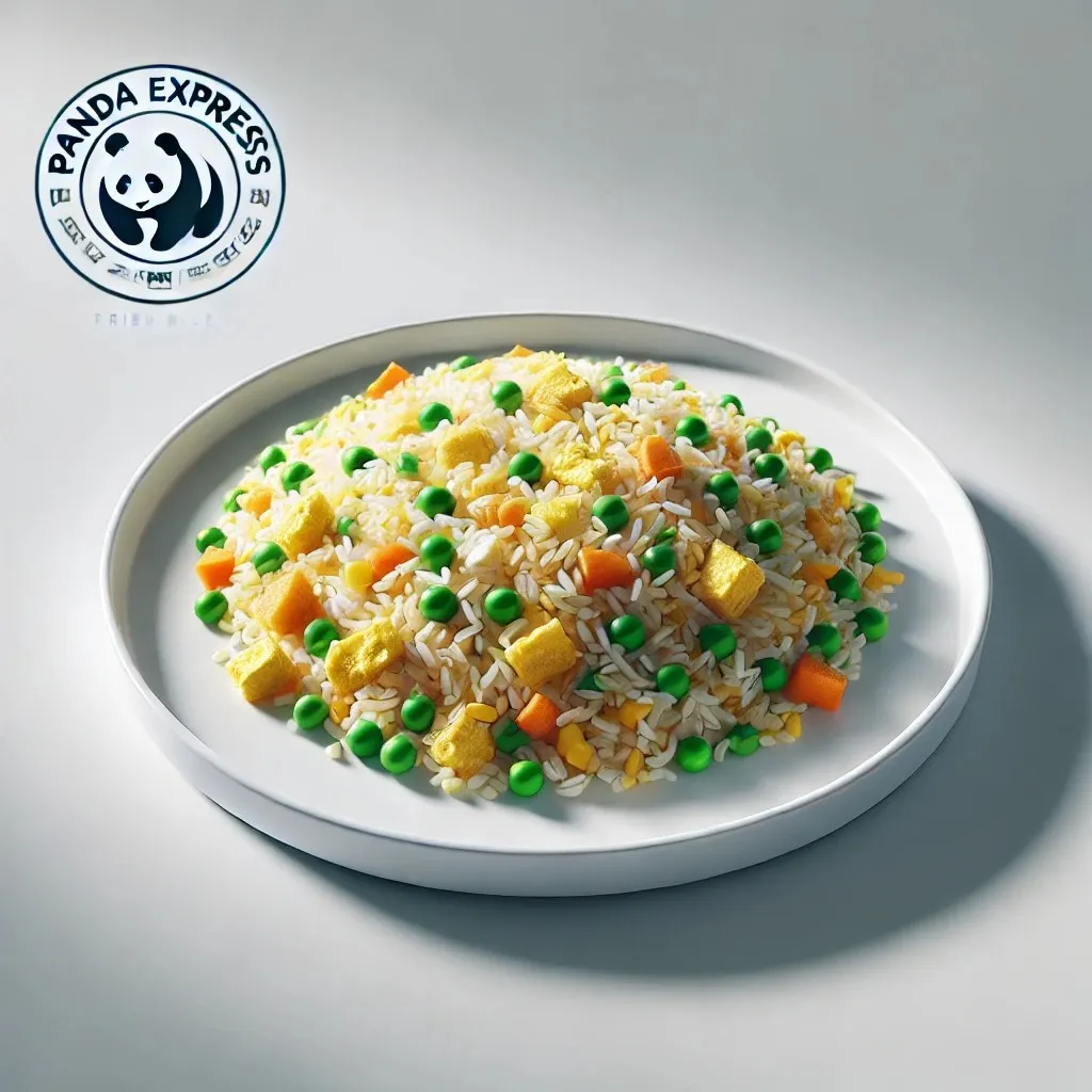 A realistic and minimalistic image of a plate of Panda Express fried rice 1024x1024.