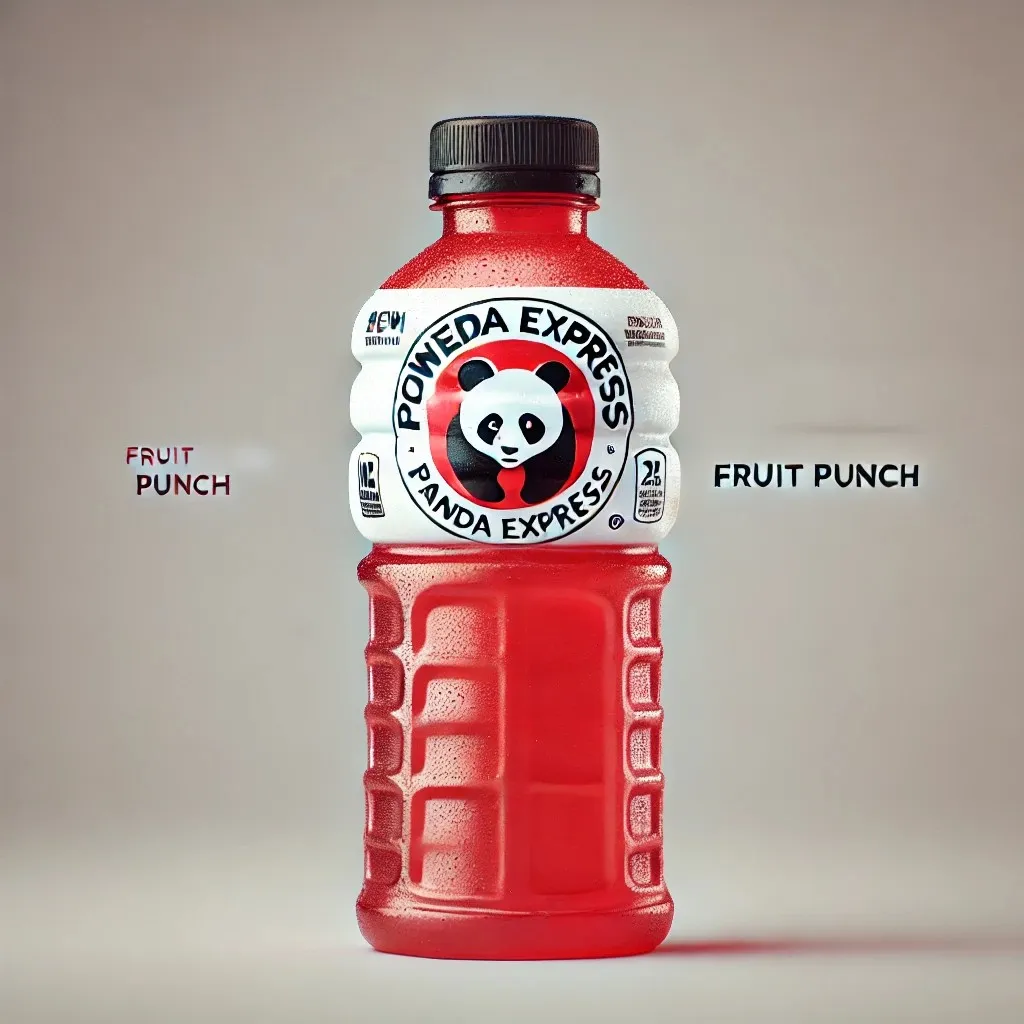 A simple, clean design of a Powerade Fruit Punch bottle with Panda Express branding 1024x1024