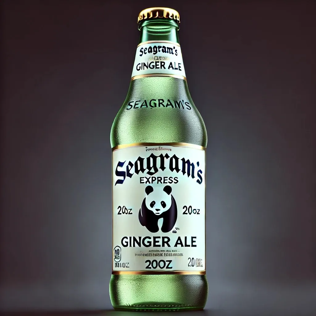 A sleek 20oz Seagram's Ginger Ale bottle inspired by the original design, featuring Panda Express branding 1024x1024