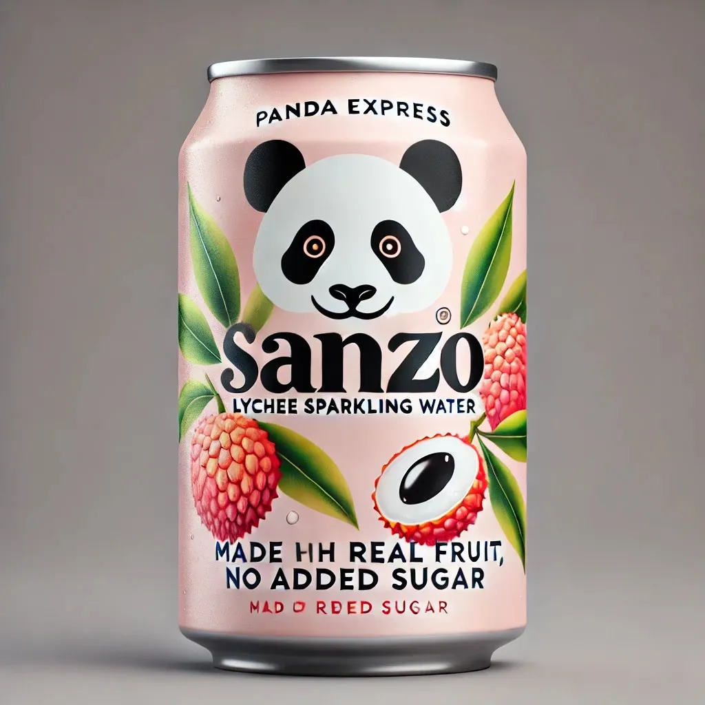 A sleek and modern can of Sanzo Lychee Sparkling Water inspired by the original design 1024x1024