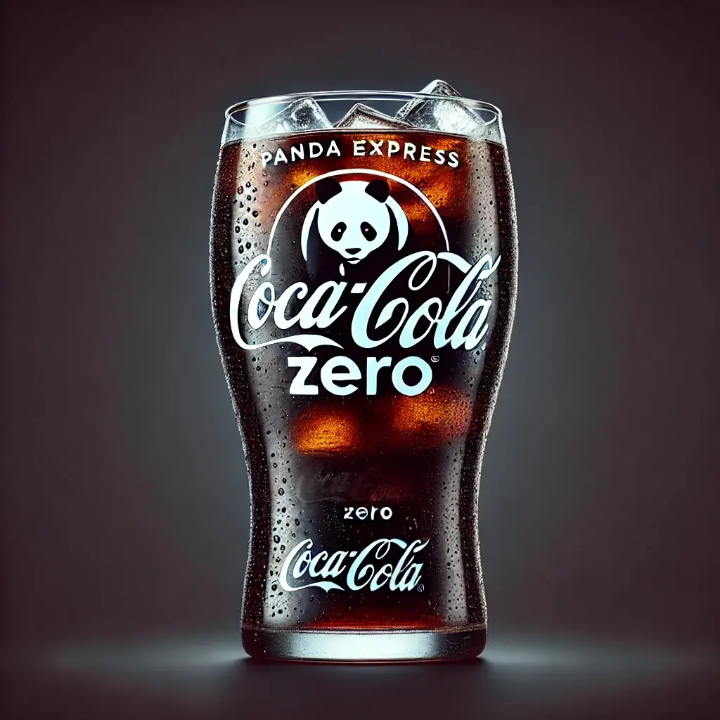 A tall, curved glass filled with dark Coca-Cola Zero, with ice cubes and condensation on the outside of the glass 1024x1024