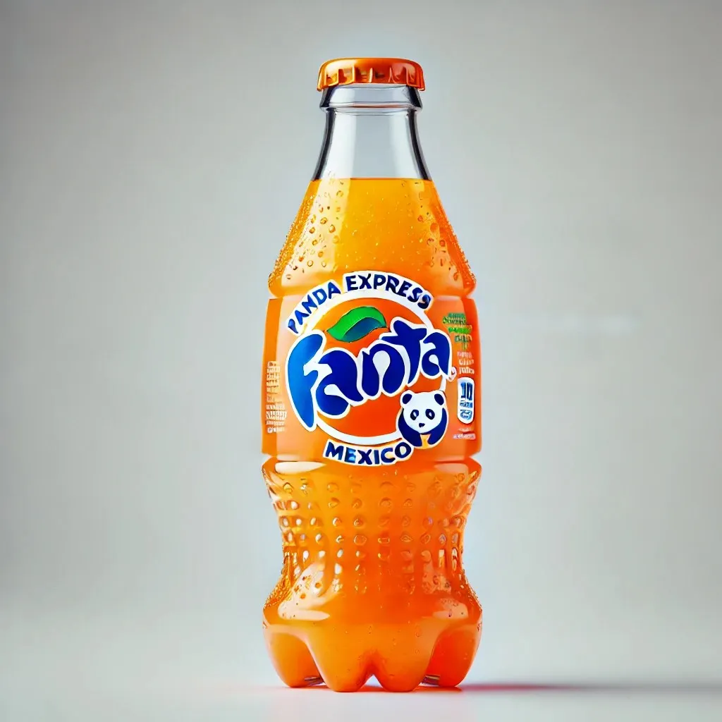 A vibrant and classic 12oz glass bottle of Fanta Orange Mexico inspired by the original Mexican design 1024x1024