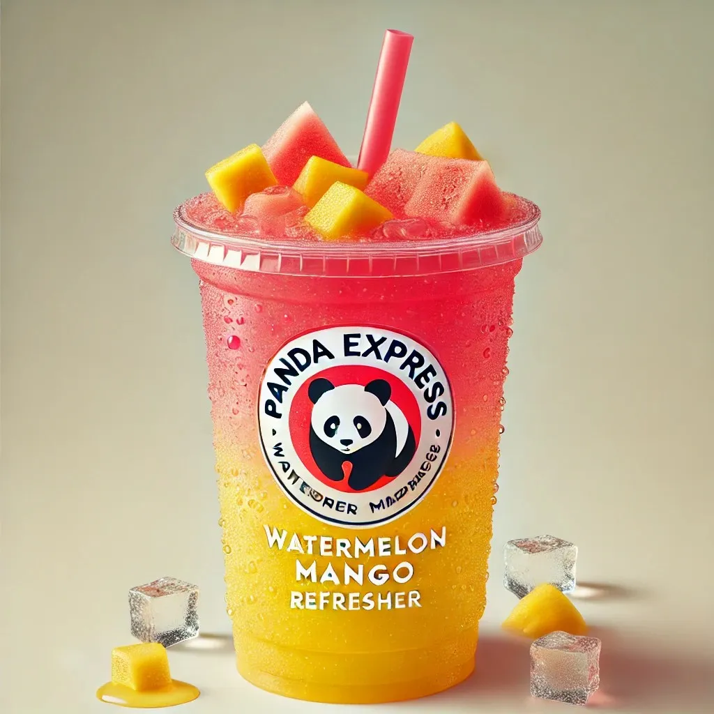 A vibrant and refreshing image of Panda Express Watermelon Mango Flavored Refresher 1024x1024