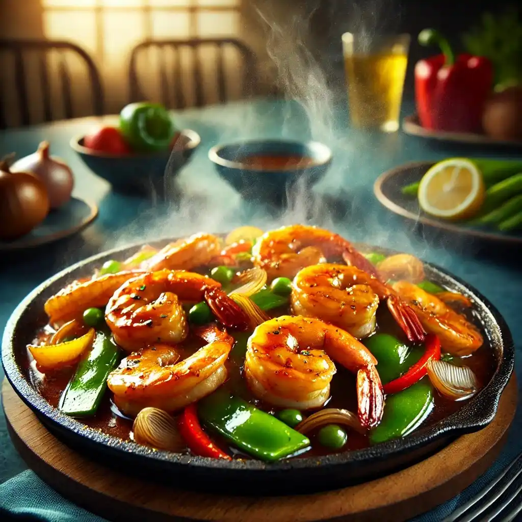 A vibrant, appetizing image of a sizzling shrimp dish from Panda Express 1024x1024.