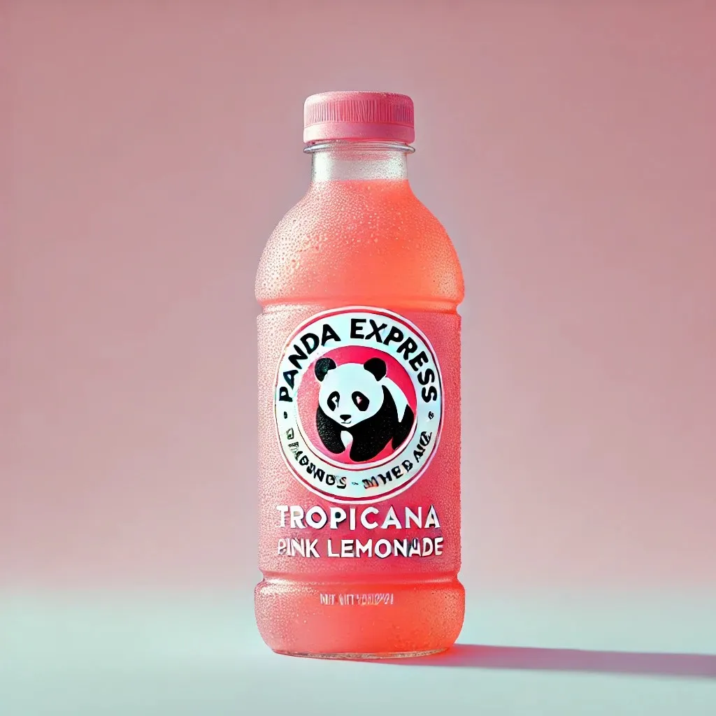 A vibrant image of a bottle of Panda Express Tropicana Pink Lemonade with the logo clearly visible on the label 1024x1024
