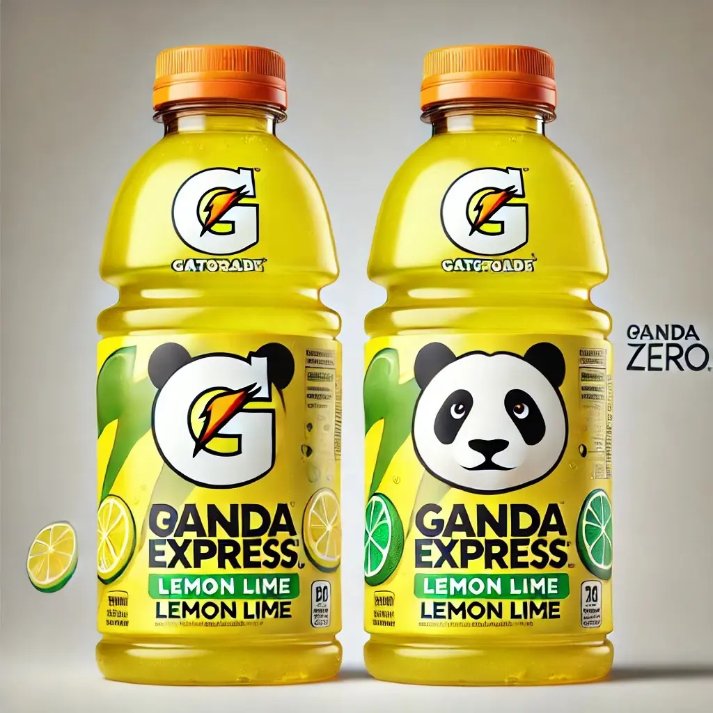 A vibrant yellow Gatorade Lemon Lime bottle inspired by the original design, featuring Panda Express branding 1024x1024