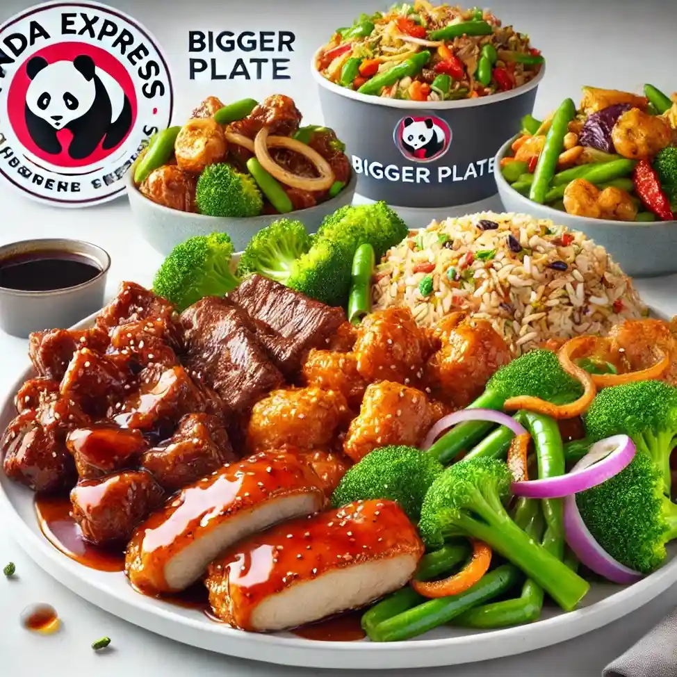 A visually appealing Panda Express Bigger Plate meal displayed neatly on a white plate 1024x1024.