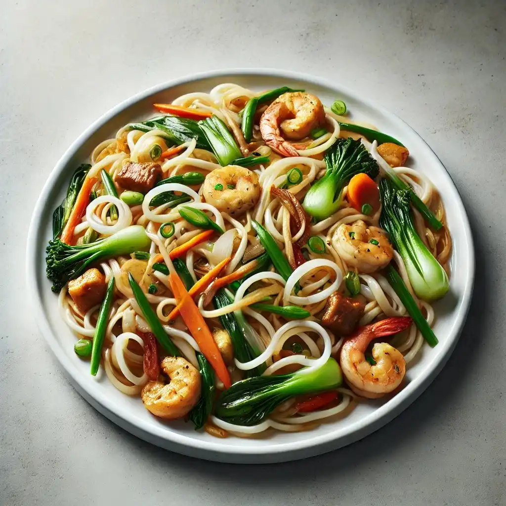 A visually appealing and appetizing Panda Express Chow Fun dish served on a clean white plate 1024x1024.